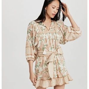 Cleobella Magdalena Mini Dress Tropical Block Print Beige S NWT $198